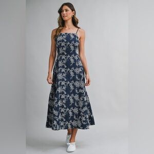 Mable Navy Floral Embroidered Midi Sundress